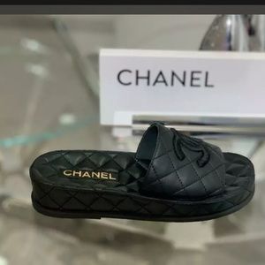 CHANEL | Shoes | Chanel Cc Logo Black Lambskin Slides 37 22 S | Poshmark